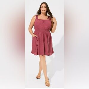 Torrid Dusty Rose Mini Sleeveless Dress with Swiss Dots
